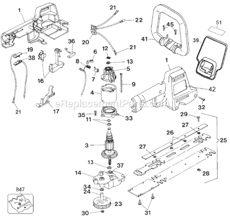 Page A Diagram and Parts List for HT500 Type 2 Black and Decker Hedge Trimmer